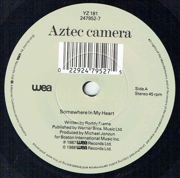 Aztec Camera : Somewhere In My Heart (7", Single, Mat)