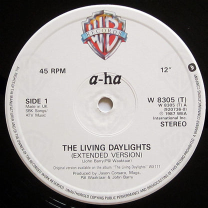 a-ha : The Living Daylights (Extended Mix) (12", Single, PRS)