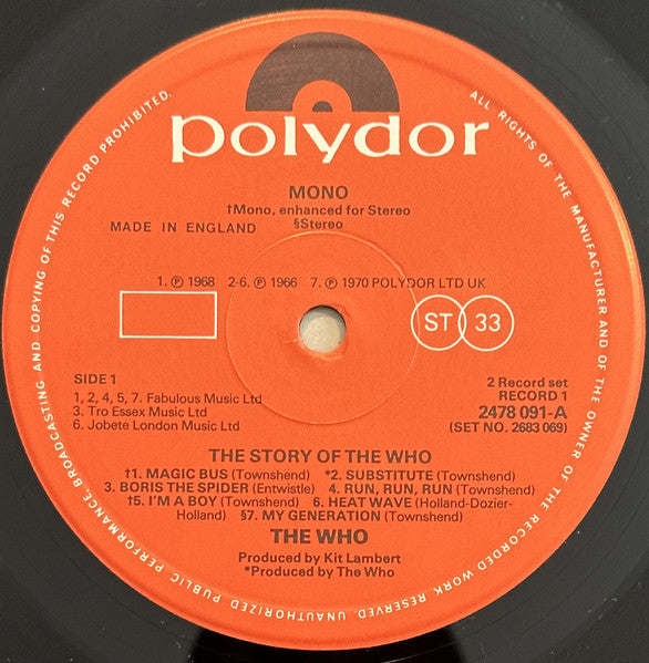The Who : The Story Of The Who (2xLP, Comp, Mono)