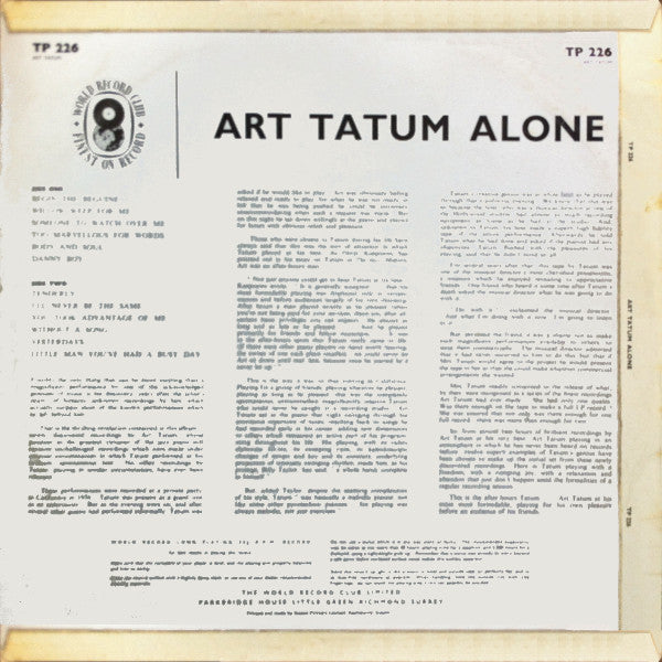 Art Tatum : Alone (LP, Album, Mono, RE)