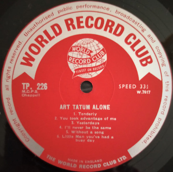 Art Tatum : Alone (LP, Album, Mono, RE)