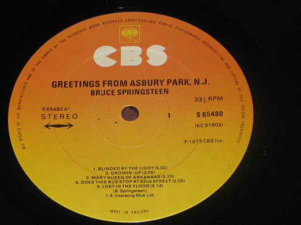 Bruce Springsteen : Greetings From Asbury Park N.J. (LP, Album, RE)