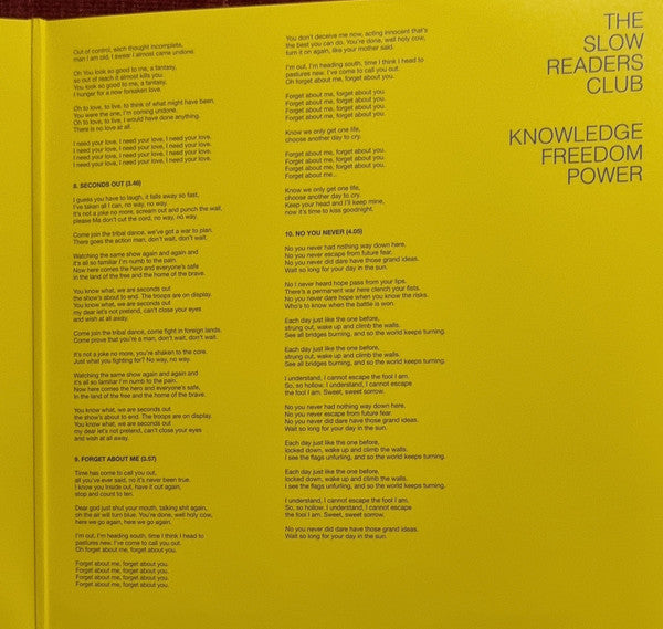 The Slow Readers Club : Knowledge Freedom Power (LP, Album, Ltd, Yel)