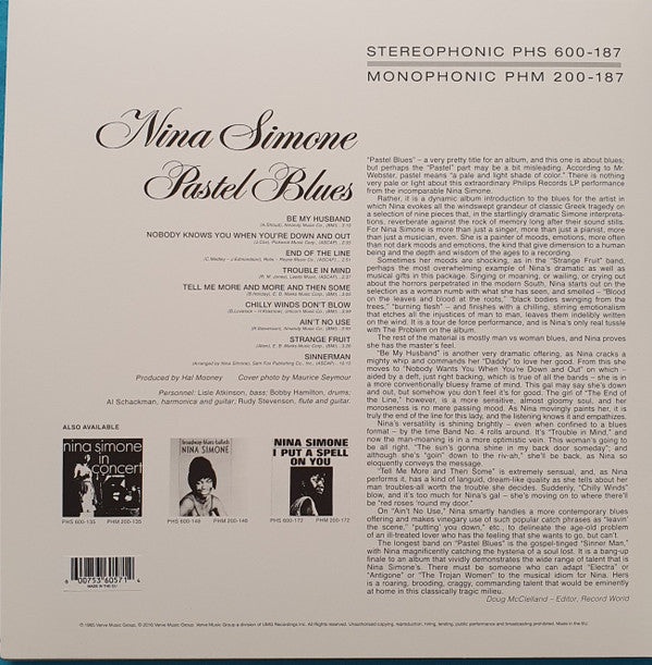 Nina Simone : Pastel Blues (LP, Album, RE, 180)