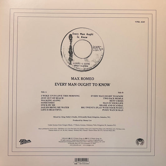 Max Romeo : Every Man Ought To Know (LP, Album, RSD, RE)