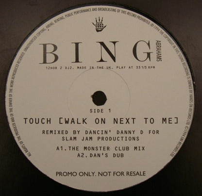 Bing Abrahams : Touch (Walk On Next To Me) (12", Promo)