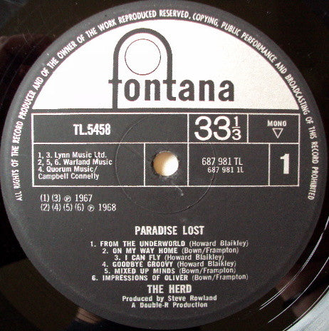 The Herd* : Paradise Lost (LP, Album, Mono)