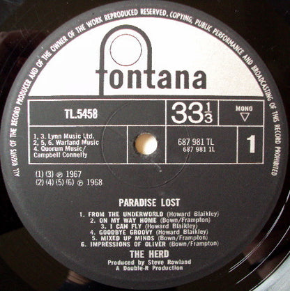 The Herd* : Paradise Lost (LP, Album, Mono)