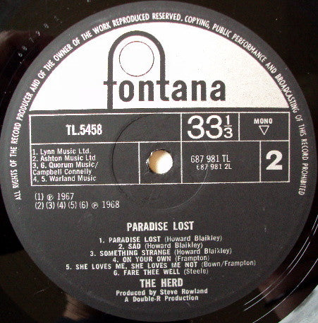 The Herd* : Paradise Lost (LP, Album, Mono)