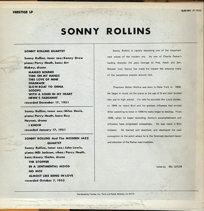 Sonny Rollins With The Modern Jazz Quartet Featuring Art Blakey & Kenny Drew : Sonny Rollins With The Modern Jazz Quartet (LP, Album, Mono, RE)