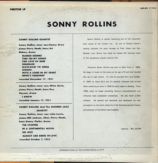 Sonny Rollins With The Modern Jazz Quartet Featuring Art Blakey & Kenny Drew : Sonny Rollins With The Modern Jazz Quartet (LP, Album, Mono, RE)