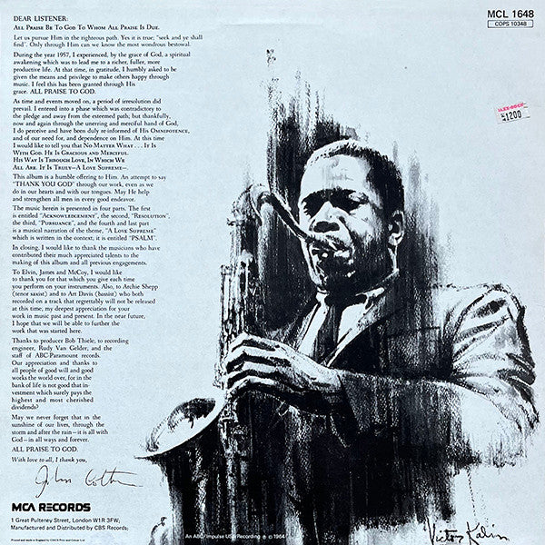 John Coltrane : A Love Supreme (LP, Album, RE)
