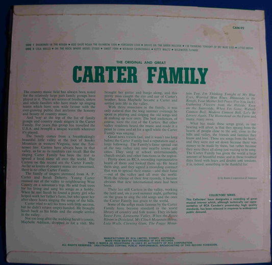 The Carter Family : The Original and Great Carter Family (LP, Album, Comp)