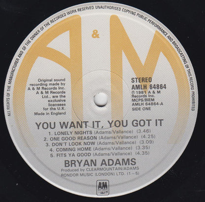 Bryan Adams : You Want It, You Got It (LP, Album)