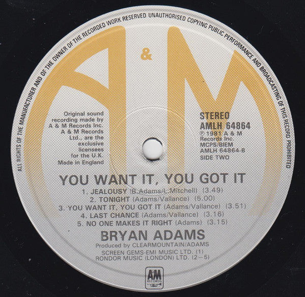 Bryan Adams : You Want It, You Got It (LP, Album)