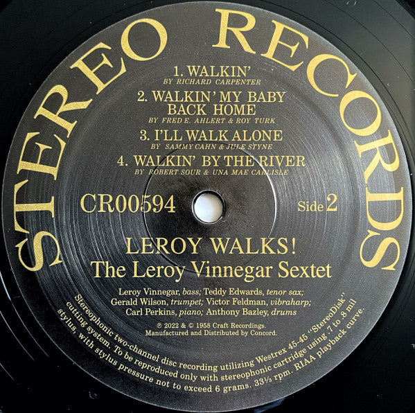 Leroy Vinnegar Sextet : Leroy Walks! (LP, Album, RE, 180)