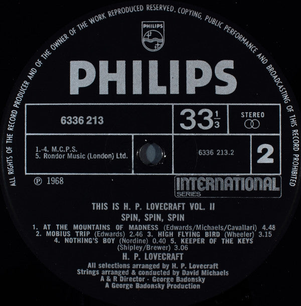 HP Lovecraft : This Is H.P. Lovecraft Vol II (Spin, Spin, Spin) (LP, Album, RE)