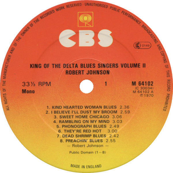 Robert Johnson : King Of The Delta Blues Singers Volume II (LP, Comp, Mono, RE)