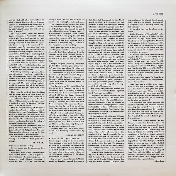 Stan Getz / João Gilberto Featuring Antonio Carlos Jobim : Getz / Gilberto (LP, Album, RE, Gat)