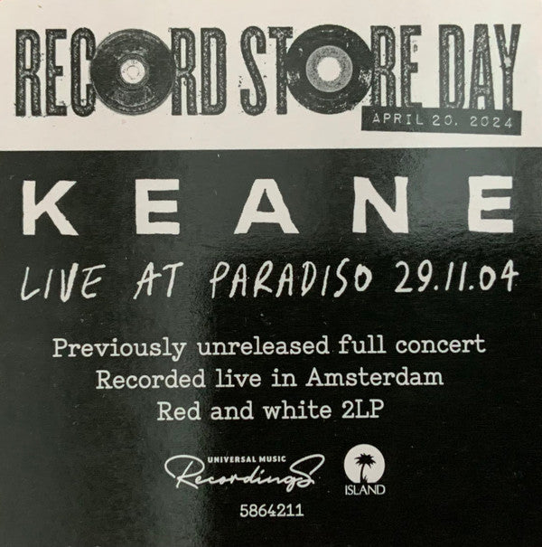 Keane : Live At Paradiso 29.11.04 (LP, Red + LP, Whi + RSD, Ltd)
