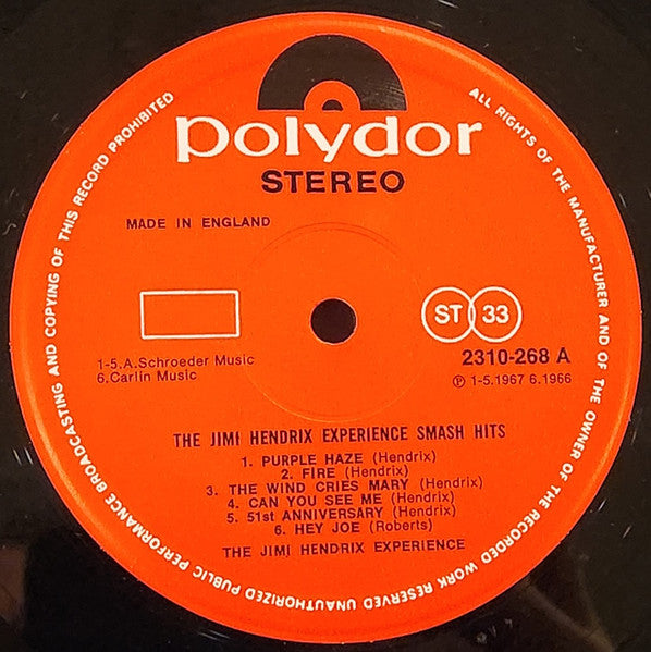 The Jimi Hendrix Experience : Smash Hits (LP, Comp)