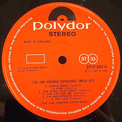 The Jimi Hendrix Experience : Smash Hits (LP, Comp)