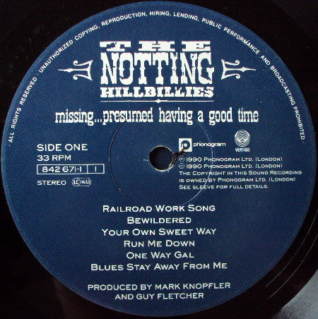 The Notting Hillbillies : Missing... Presumed Having A Good Time (LP, Album)