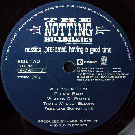 The Notting Hillbillies : Missing... Presumed Having A Good Time (LP, Album)