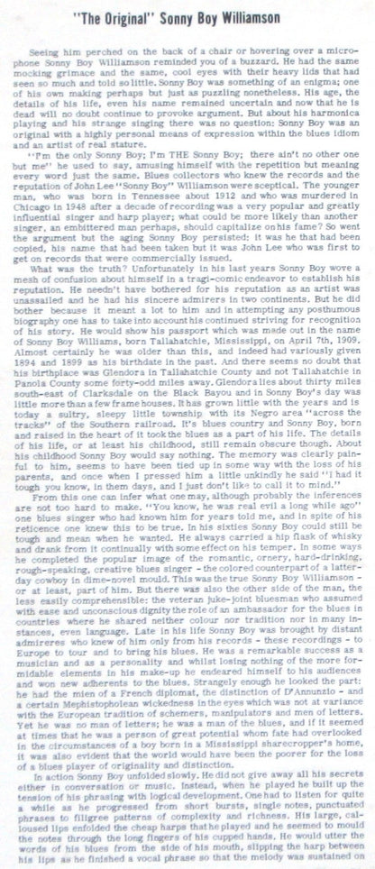 Sonny Boy Williamson (2) : Blues Classics By "The Original" Sonny Boy Williamson (LP, Comp)