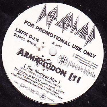 Def Leppard : Armageddon It! (The Nuclear Mix) (12", Maxi, Promo)