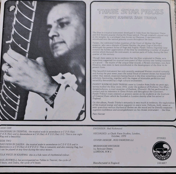 Pandit Kanwar Sain Trikha : Three Sitar Pieces (LP, Album)