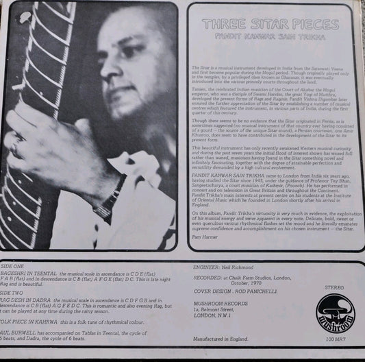 Pandit Kanwar Sain Trikha : Three Sitar Pieces (LP, Album)