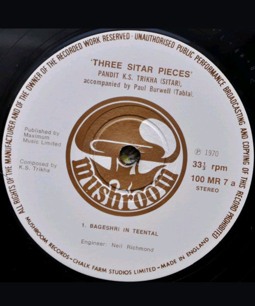 Pandit Kanwar Sain Trikha : Three Sitar Pieces (LP, Album)