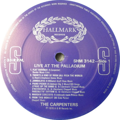 Carpenters : Live At The Palladium (LP, Album, RE)