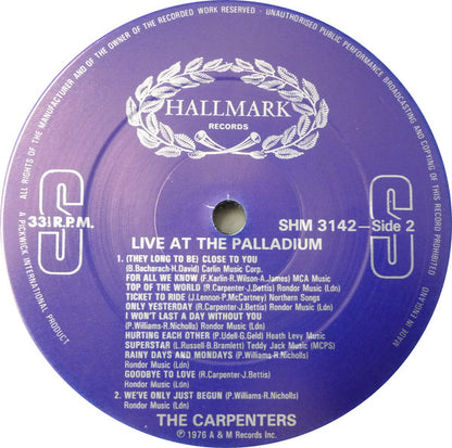 Carpenters : Live At The Palladium (LP, Album, RE)