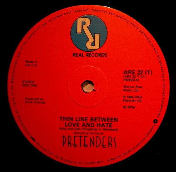 The Pretenders : Thin Line Between Love And Hate (12", Single)