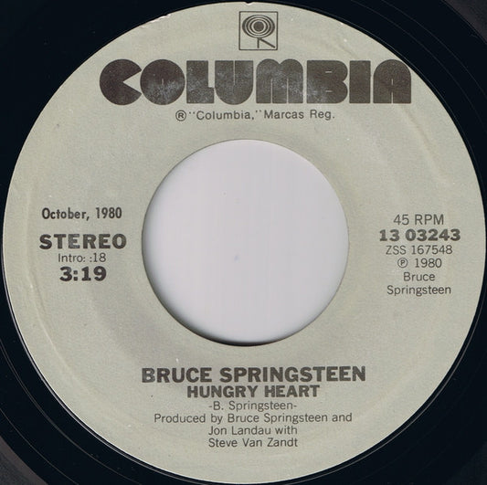 Bruce Springsteen : Hungry Heart / Fade Away (7", Single, RE, Styrene, Car)
