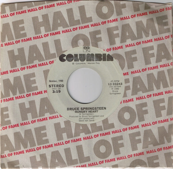 Bruce Springsteen : Hungry Heart / Fade Away (7", Single, RE, Styrene, Car)