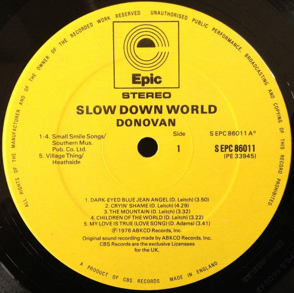 Donovan : Slow Down World (LP, Album)