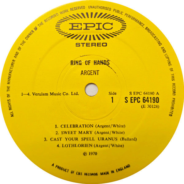 Argent : Ring Of Hands (LP, Album, Gat)