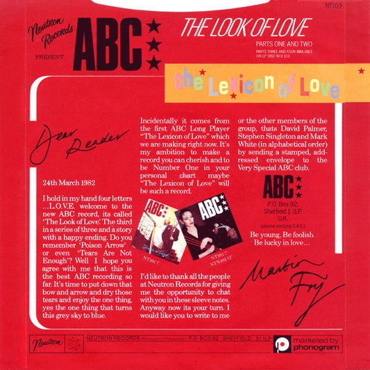ABC : The Look Of Love (Parts One And Two) (7", Single, Red)