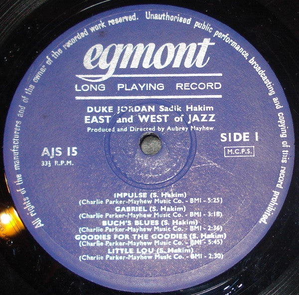 Duke Jordan and Sadik Hakim : East And West Of Jazz (LP, Album)