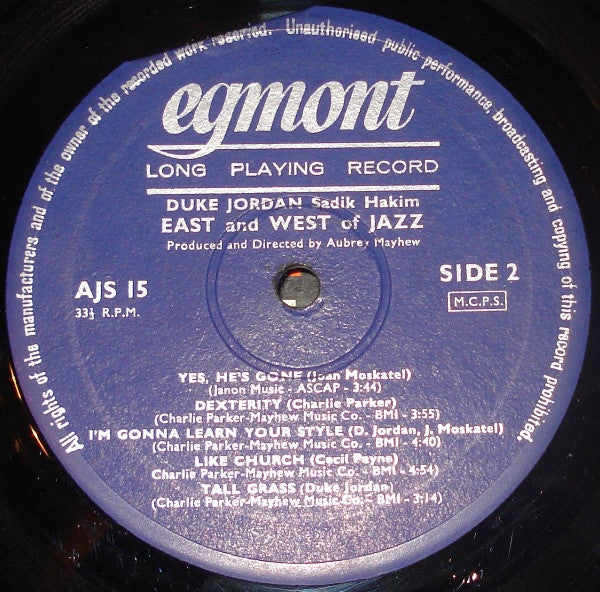 Duke Jordan and Sadik Hakim : East And West Of Jazz (LP, Album)