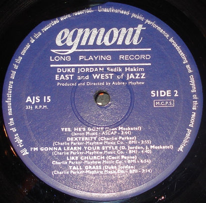 Duke Jordan and Sadik Hakim : East And West Of Jazz (LP, Album)