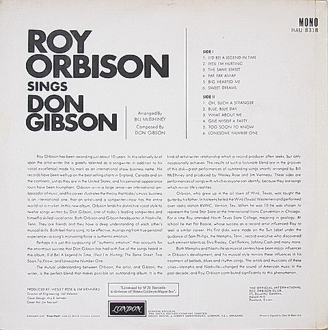 Roy Orbison : Roy Orbison Sings Don Gibson (LP, Album, Mono)