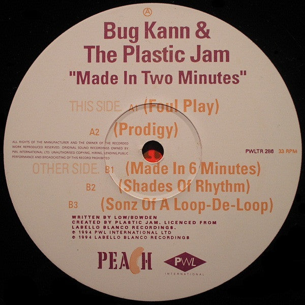 Bug Kann And The Plastic Jam* : Made In Two Minutes (Foul Play / Prodigy / Shades Of Rhythm & Sonz Of A Loop-De-Loop Mixes) (12")