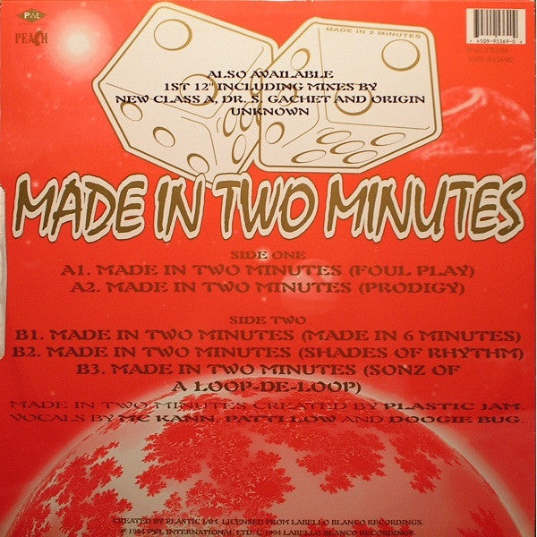 Bug Kann And The Plastic Jam* : Made In Two Minutes (Foul Play / Prodigy / Shades Of Rhythm & Sonz Of A Loop-De-Loop Mixes) (12")