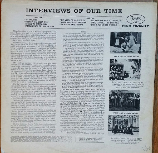 Lenny Bruce : Lenny Bruce's Interviews Of Our Times (LP)