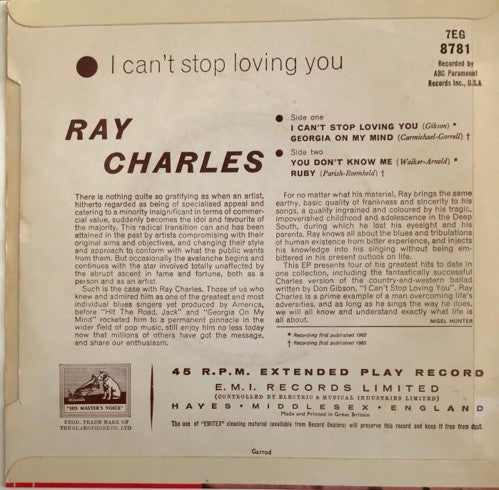 Ray Charles : I Can't Stop Loving You (7", EP)