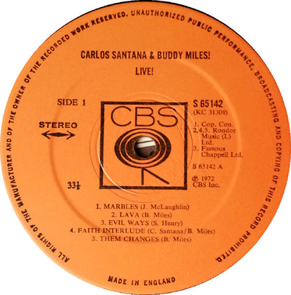 Carlos Santana & Buddy Miles : Carlos Santana & Buddy Miles! Live ! (LP, Album, RP)